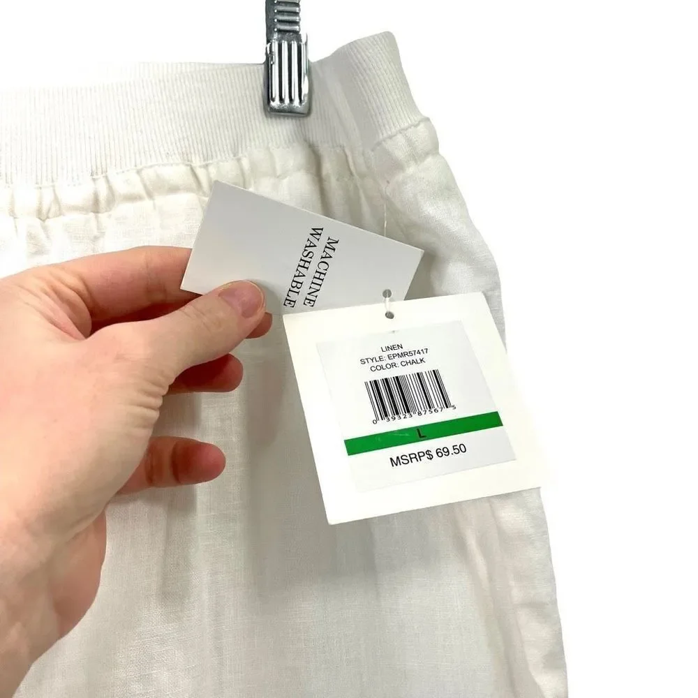 New Ellen Tracy‎ 100% linen pull on pants Sz L white